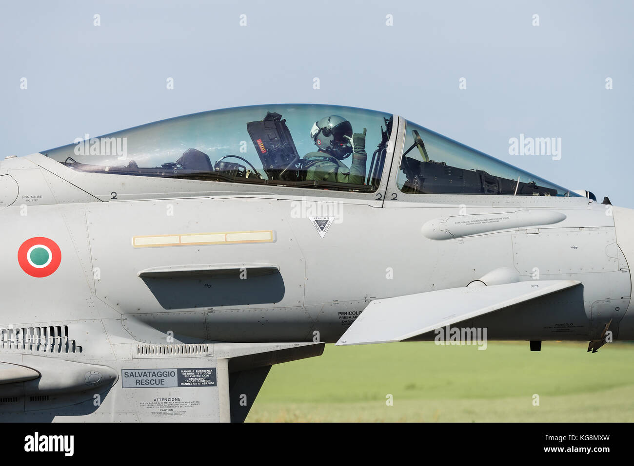 A Eurofighter Typhoon fighter jet of the 4º Stormo squadron of the Italian Air Force. Stock Photo