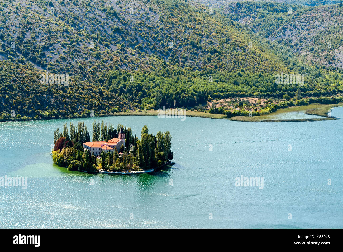 Island of Visovac monastery in Krka national park - Dalmatia, Croatia Stock Photo