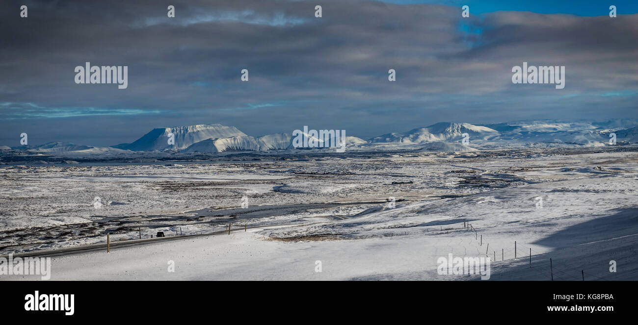 Iceland Winter view with Volcano covered in Snow towards Snow Ca Stock Photo