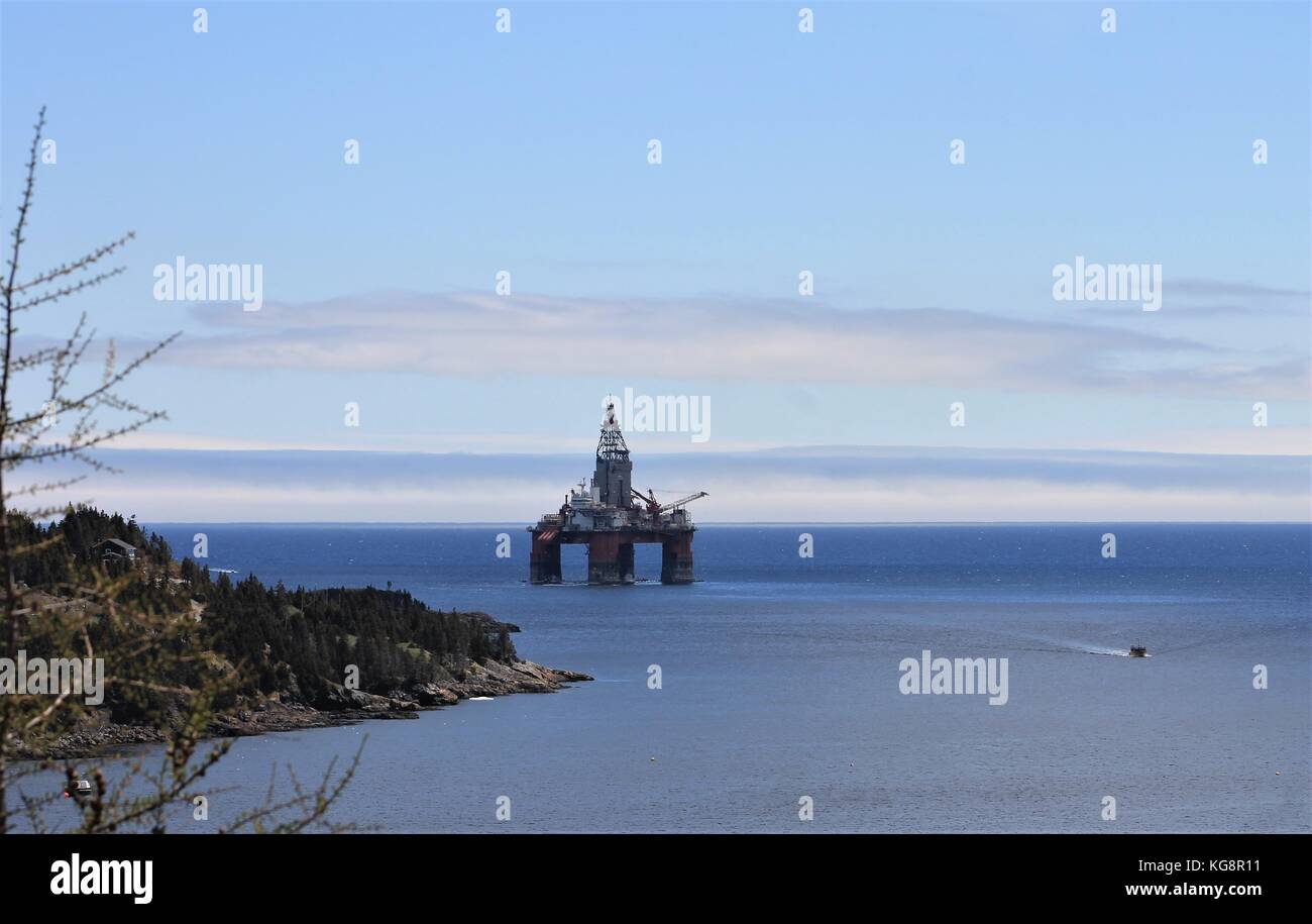 Oil Rig Just Off Shore at Bay Bulls , Newfoundland and Labrador, Canada Stock Photo
