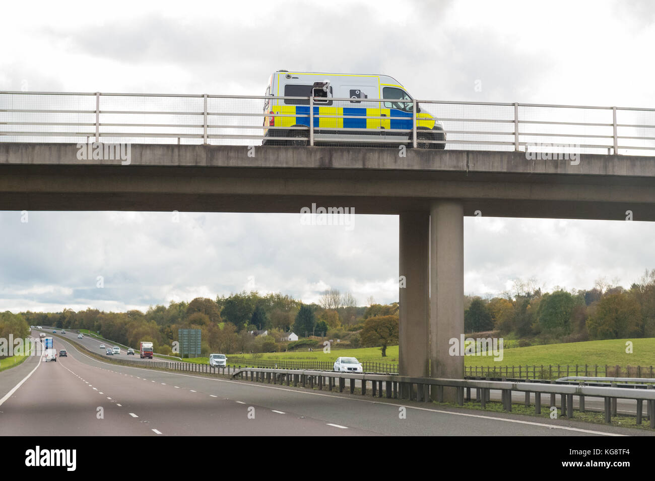 mobile safety camera van on bridge over uk motorway Stock Photo