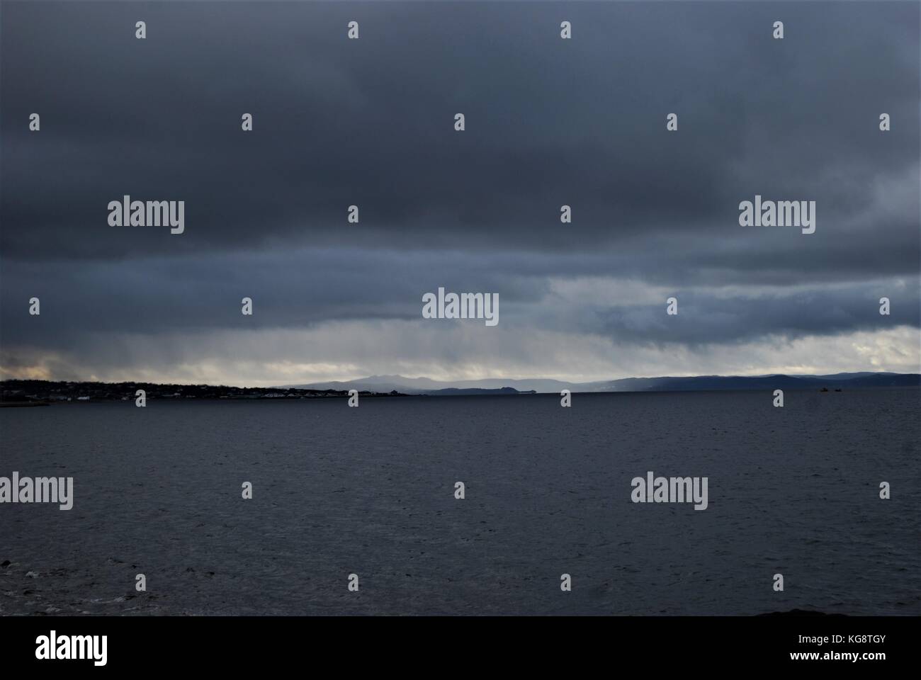 Storm Clouds gathering over the bay, Conception Bay, Newfoundland. Looking from Conception Bay south across the water to Conception Bay North. Stock Photo
