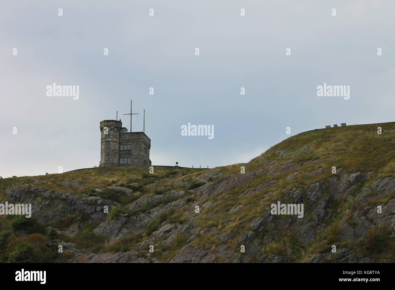 Looking up at Cabot Tower from the Signal Hill Hiking trail below