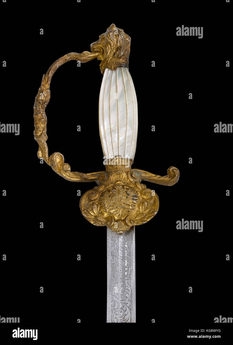 Part of French officer gala sword (rapier) from the time emperor Napoleon III (1852-1870 as emperor). Stock Photo