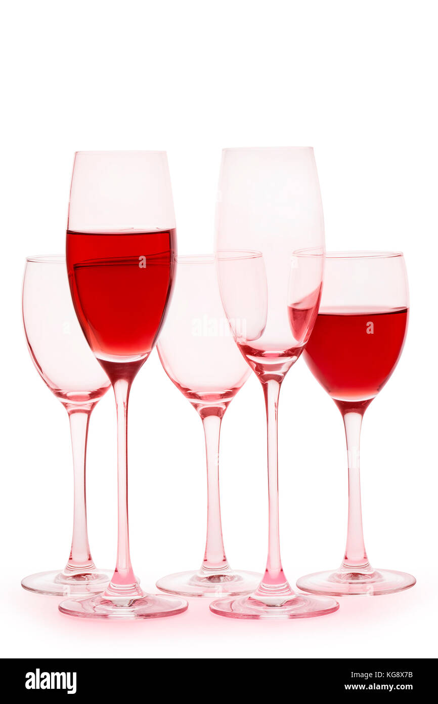 Red wine glasses wth clipping path on uniform background Stock Photo