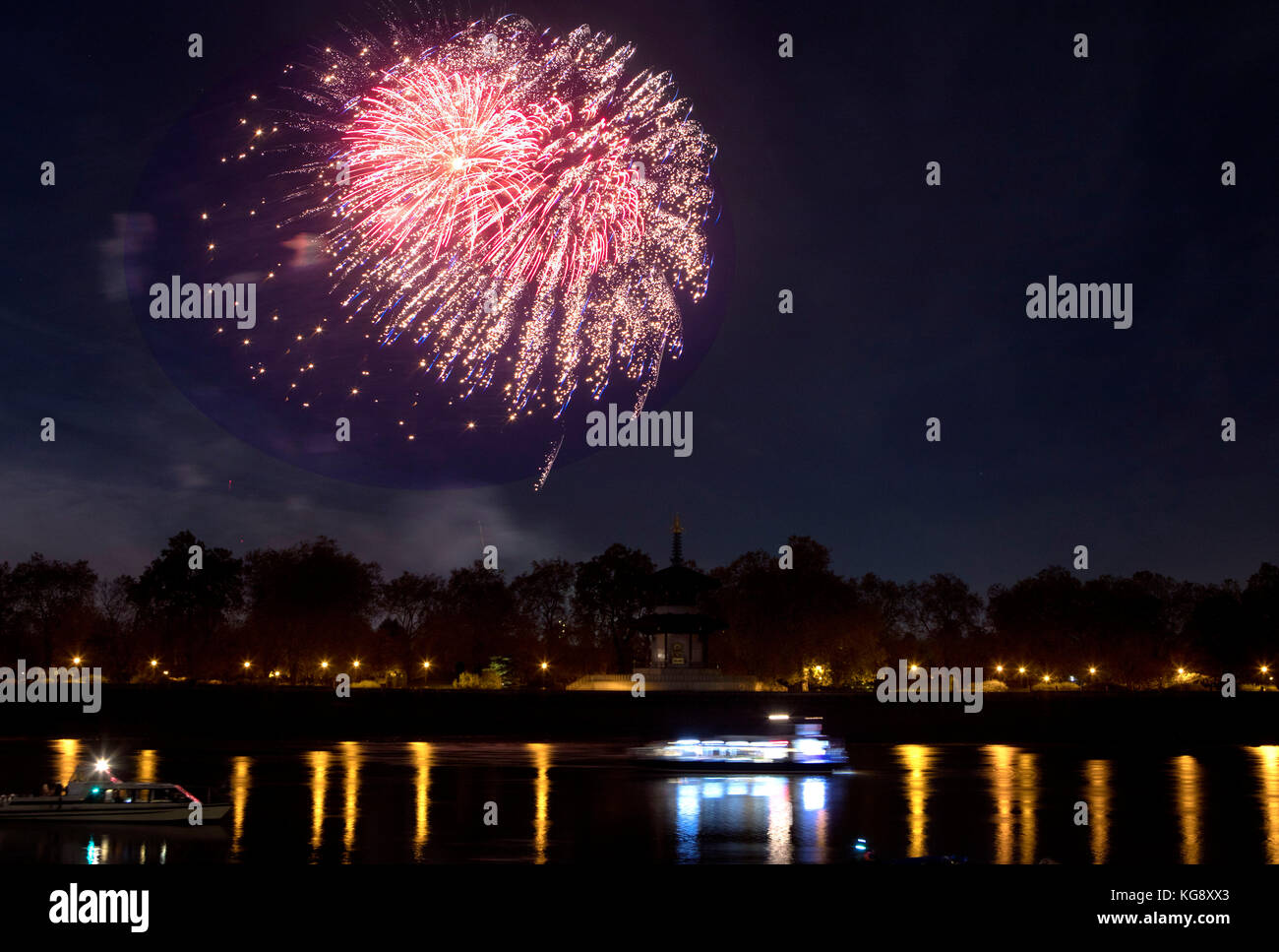 Bonfire night fireworks at Battersea Park,London Stock Photo