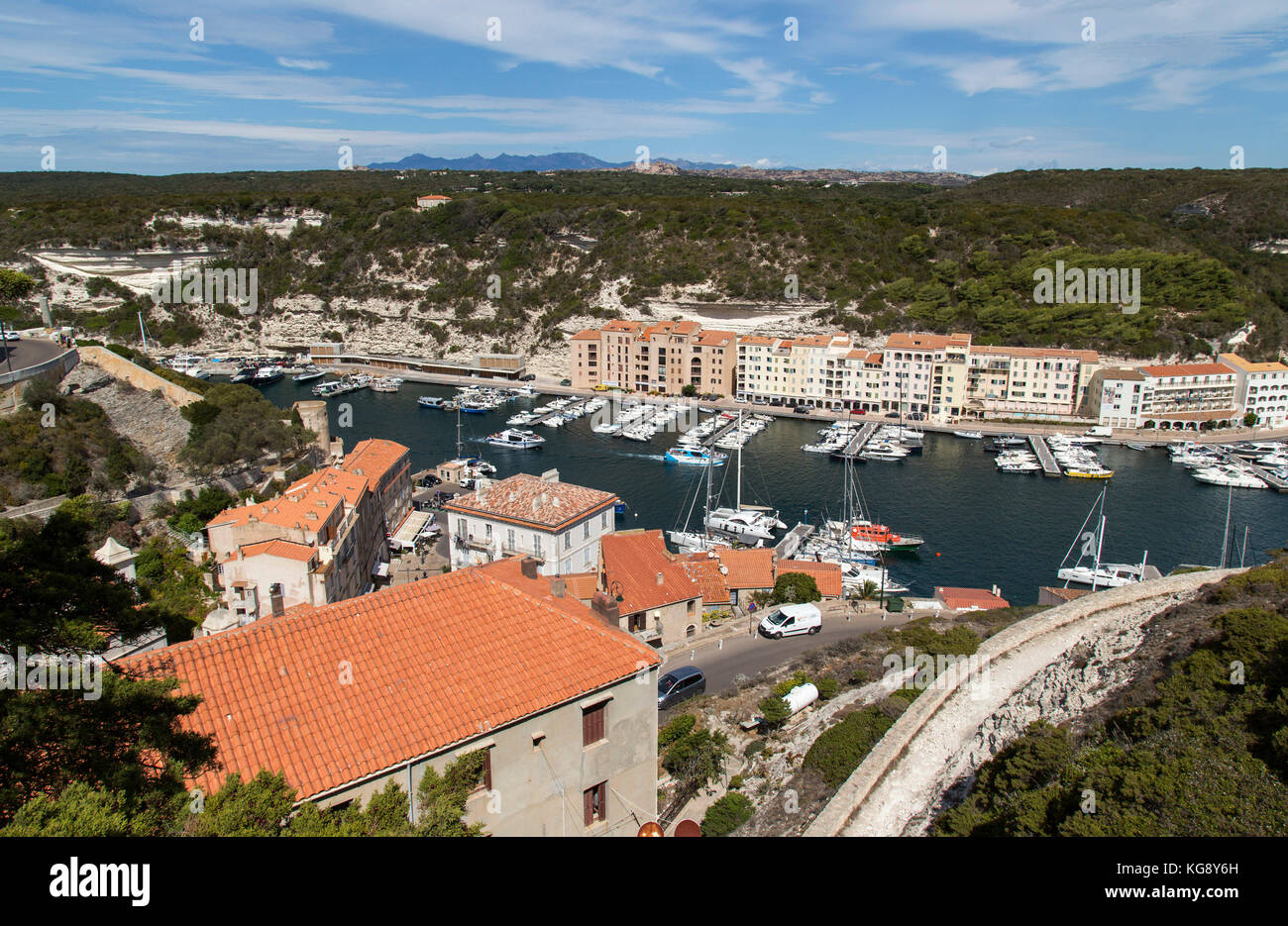 Bonifacio marina and apartments viewed from an elevated position Stock Photo