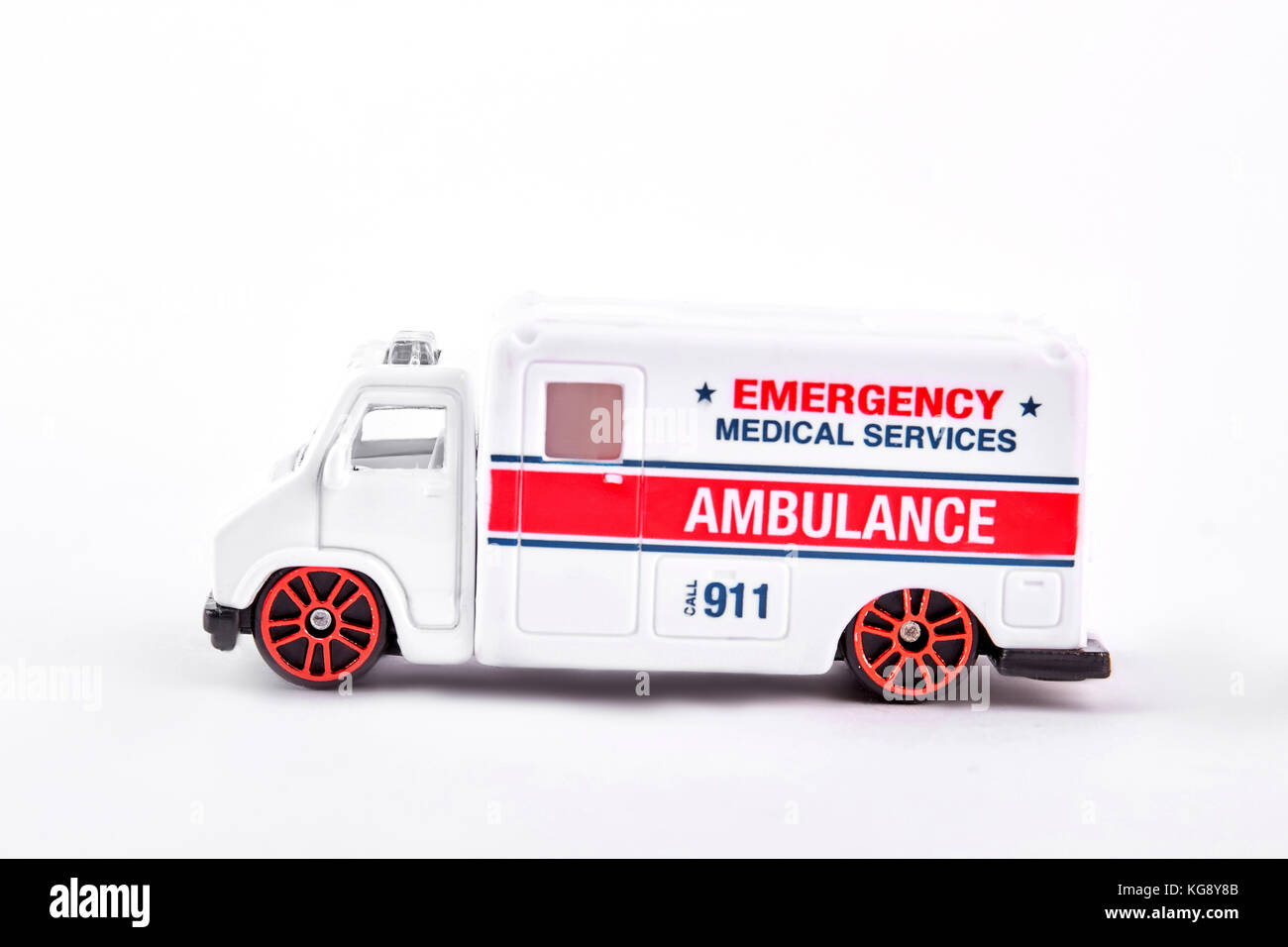 Toy emergency ambulance, white background Stock Photo - Alamy