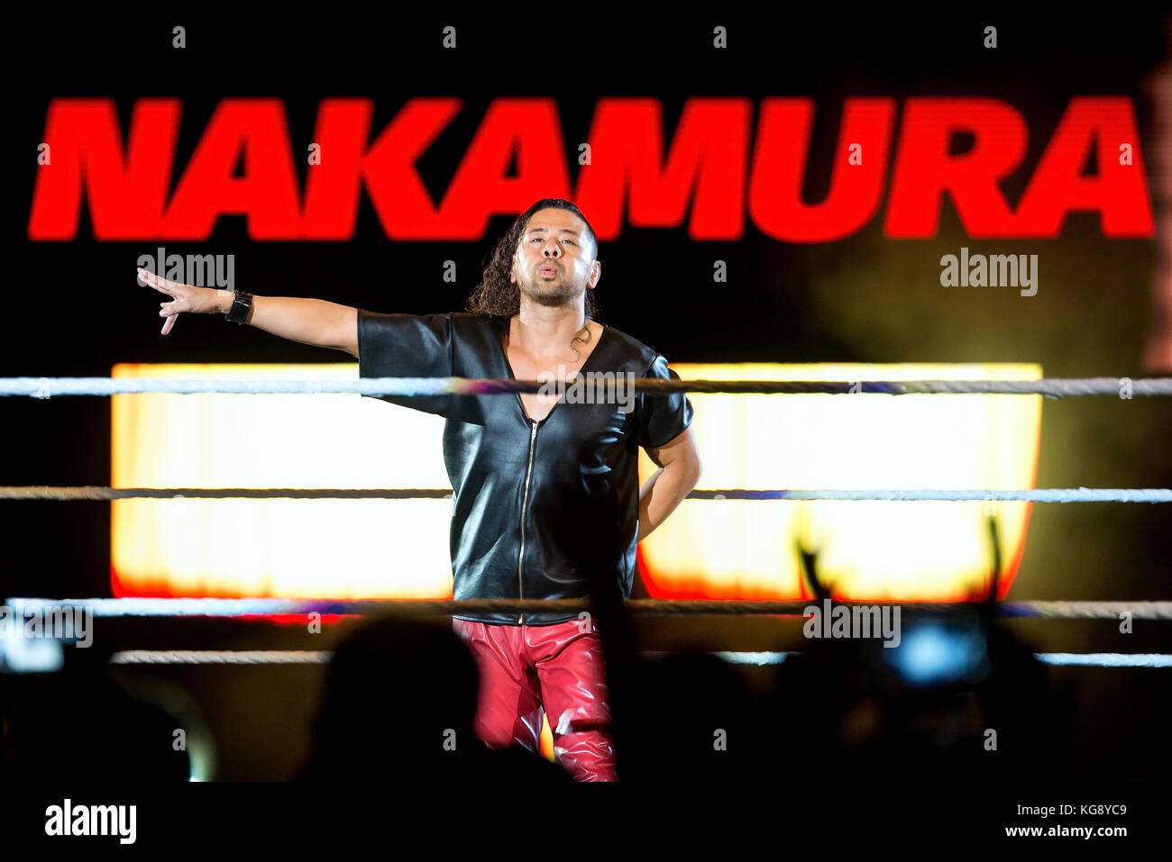 BARCELONA - NOV 4: The wrestler Shinsuke Nakamura in action at WWE Live at the Palau Sant Jordi on November 4, 2017 in Barcelona, Spain. Stock Photo