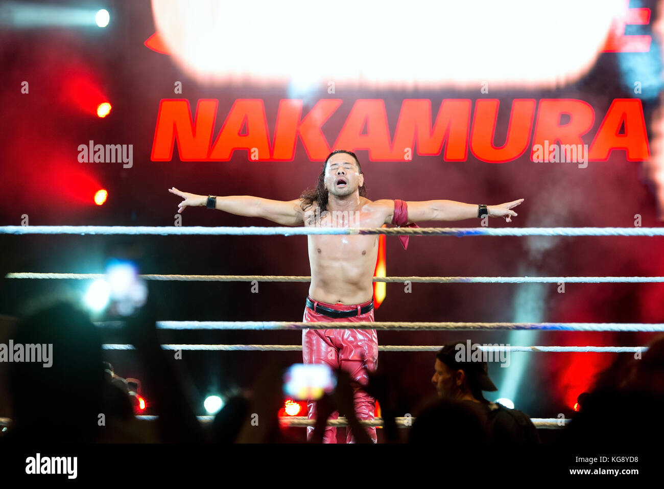 BARCELONA - NOV 4: The wrestler Shinsuke Nakamura in action at WWE Live at the Palau Sant Jordi on November 4, 2017 in Barcelona, Spain. Stock Photo