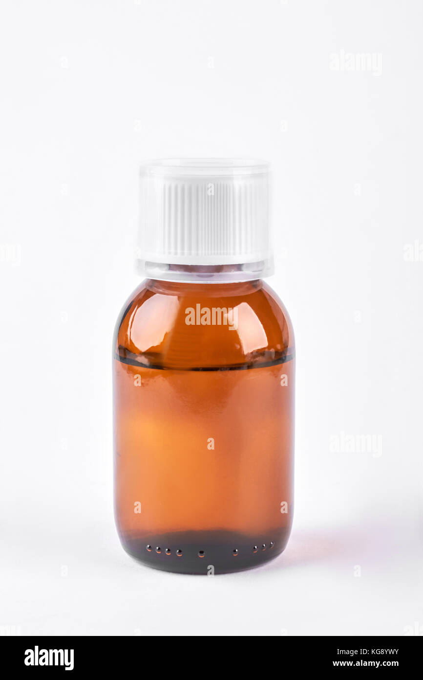 Cough syrup in glass amber bottle Stock Photo Alamy