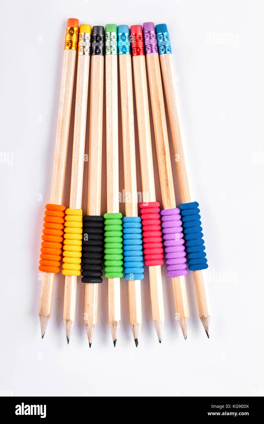 Collection of pencils with different bands. Stock Photo