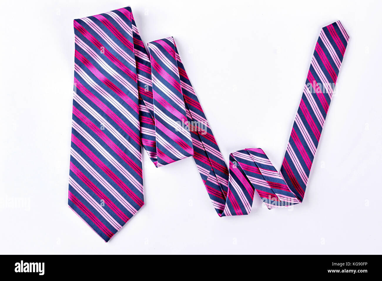 Striped necktie on white background. Stock Photo