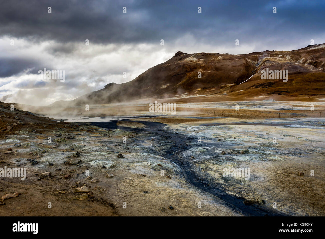 Hverir geothermal area near Myvatn Iceland with clouds and sky a Stock Photo