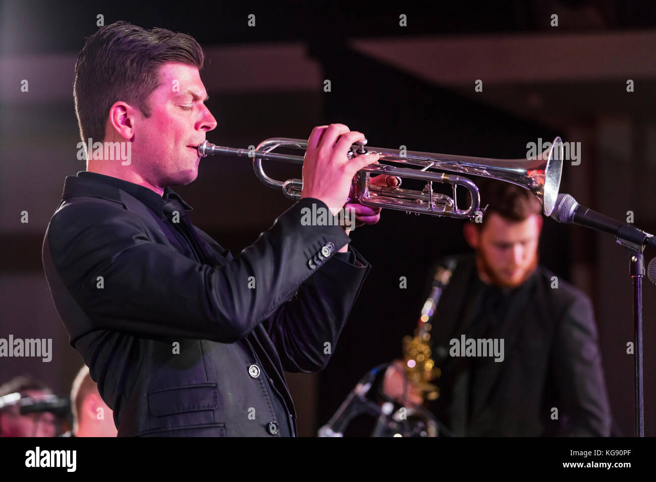 JON DURBIN plays trumpet for THE SUFFERS - MONTEREY JAZZ FESTIVAL, CALIFORNIA Stock Photo