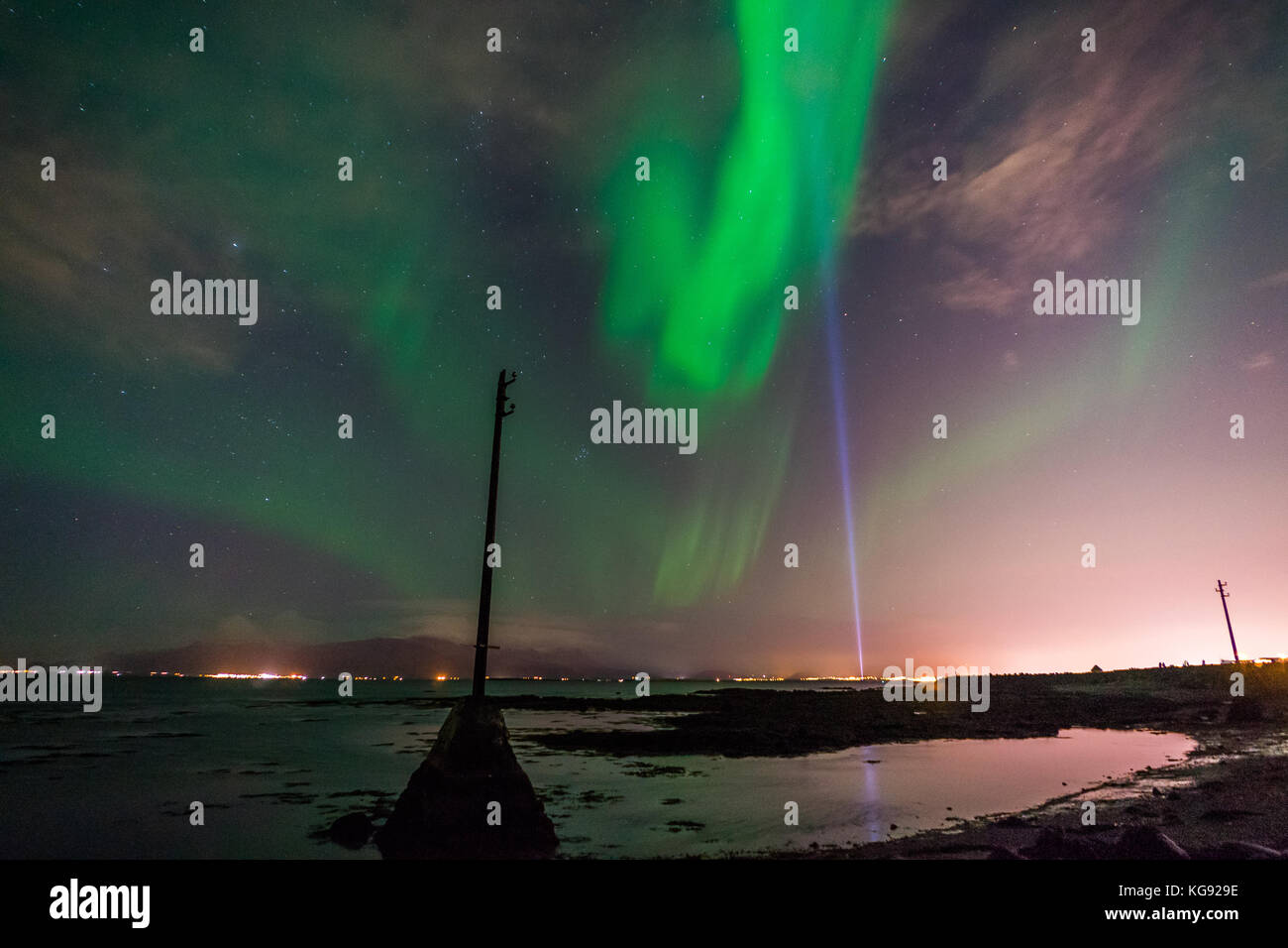 Northern lights Aurora Borealis above landscape in Iceland Stock Photo ...