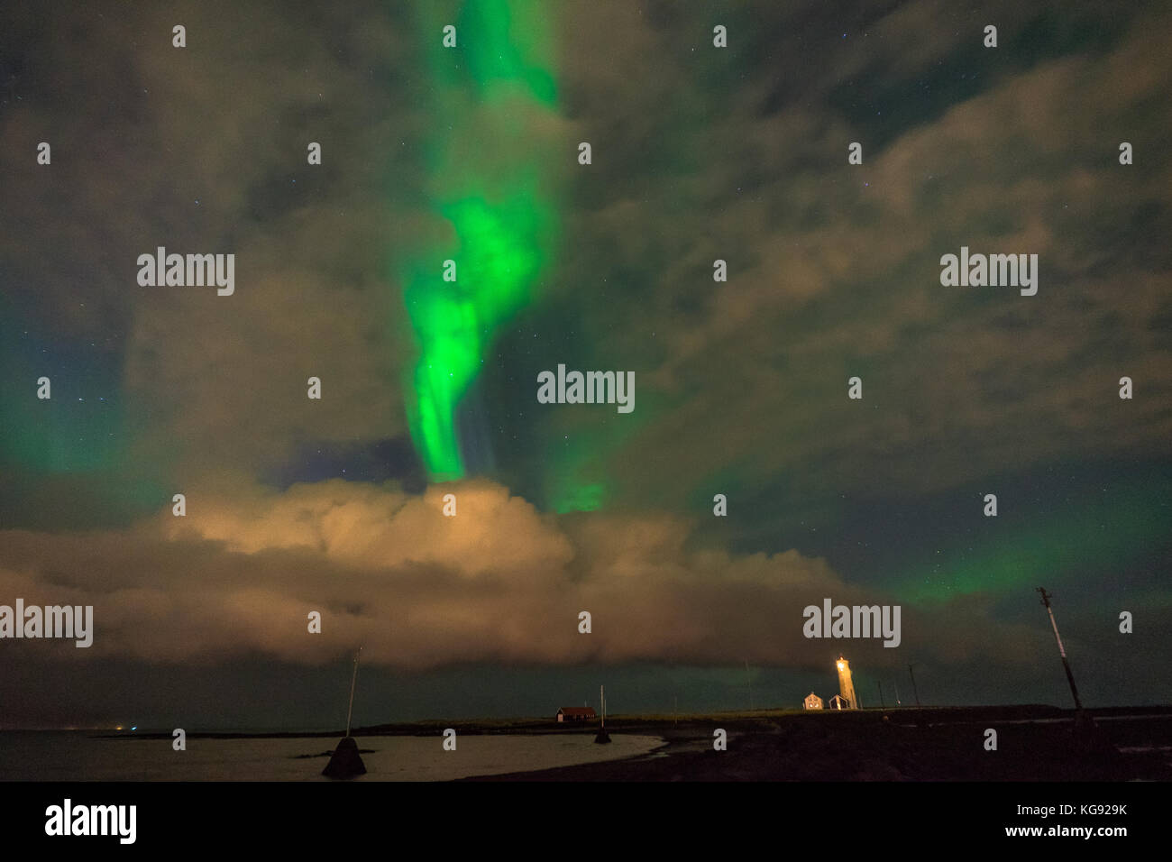 Northern lights Aurora Borealis above landscape in Iceland with Stock ...