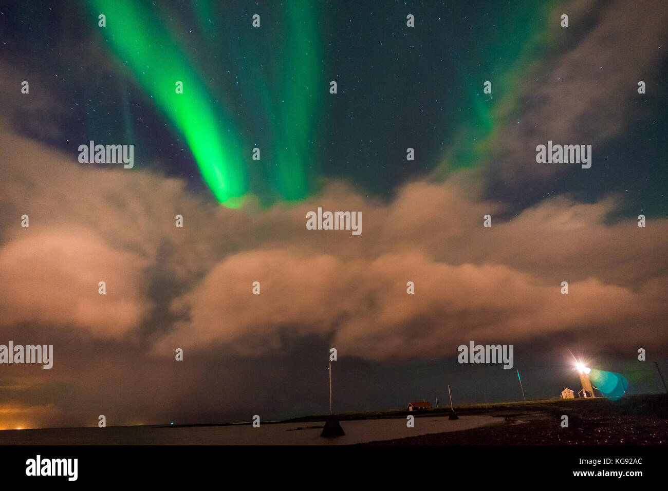 Northern lights Aurora Borealis above landscape in Iceland with Stock ...