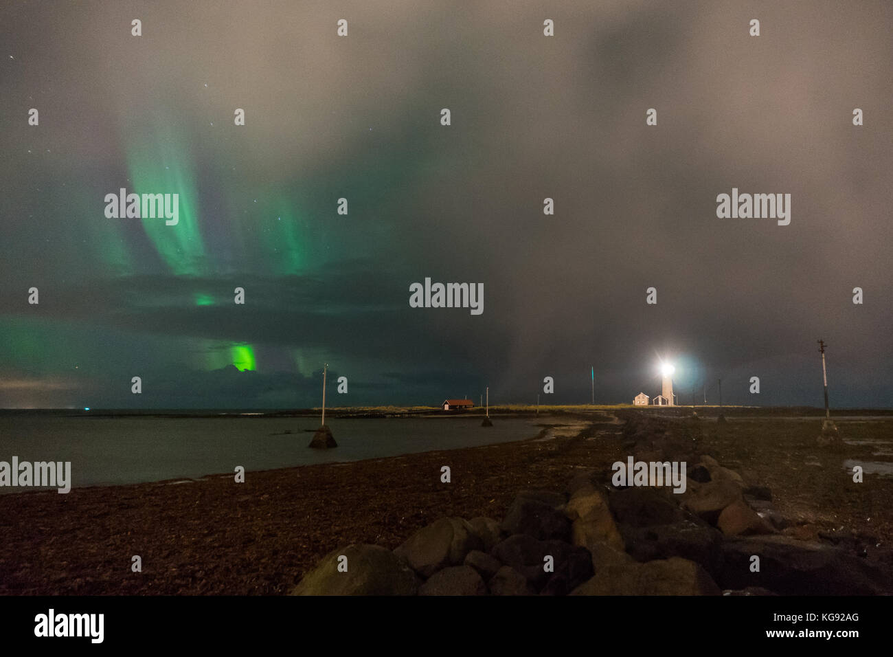 Northern lights Aurora Borealis above landscape in Iceland with Stock ...