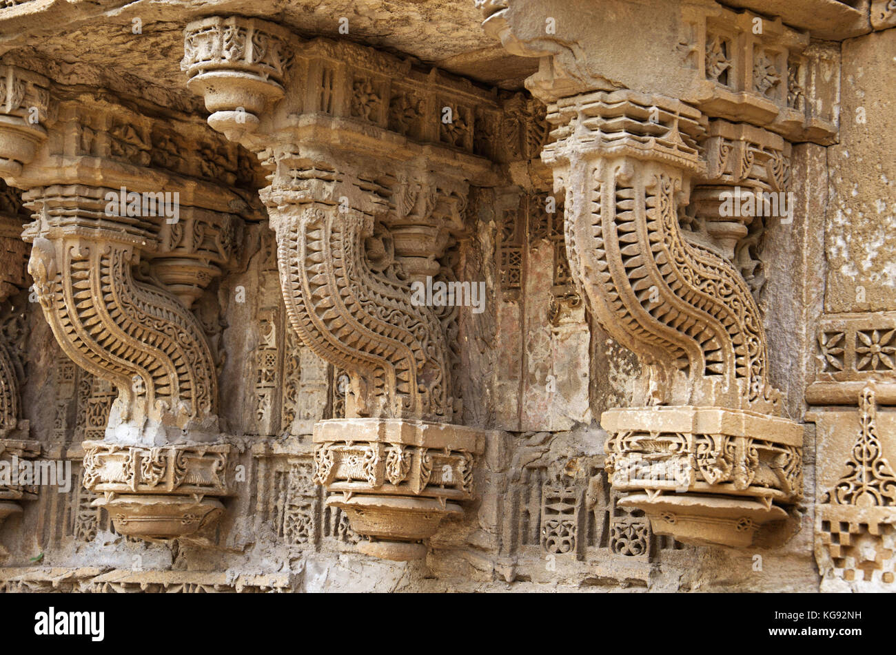 Carving details on the outer wall of Sai Masjid (Mosque), Ahmedabad, Gujarat, India Stock Photo