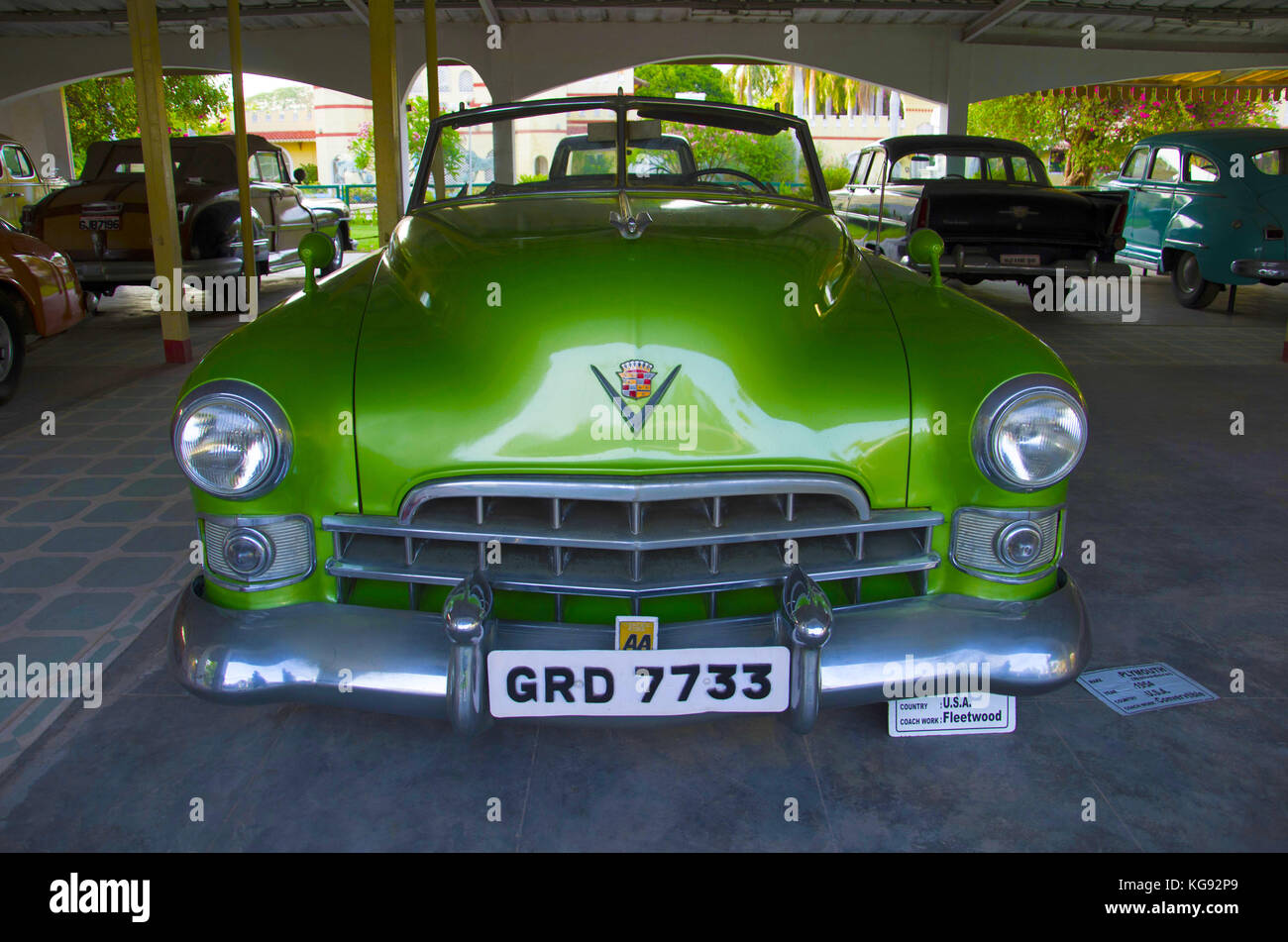 Green vintage car,  USA. Auto world vintage car museum, Ahmedabad, Gujarat, India Stock Photo