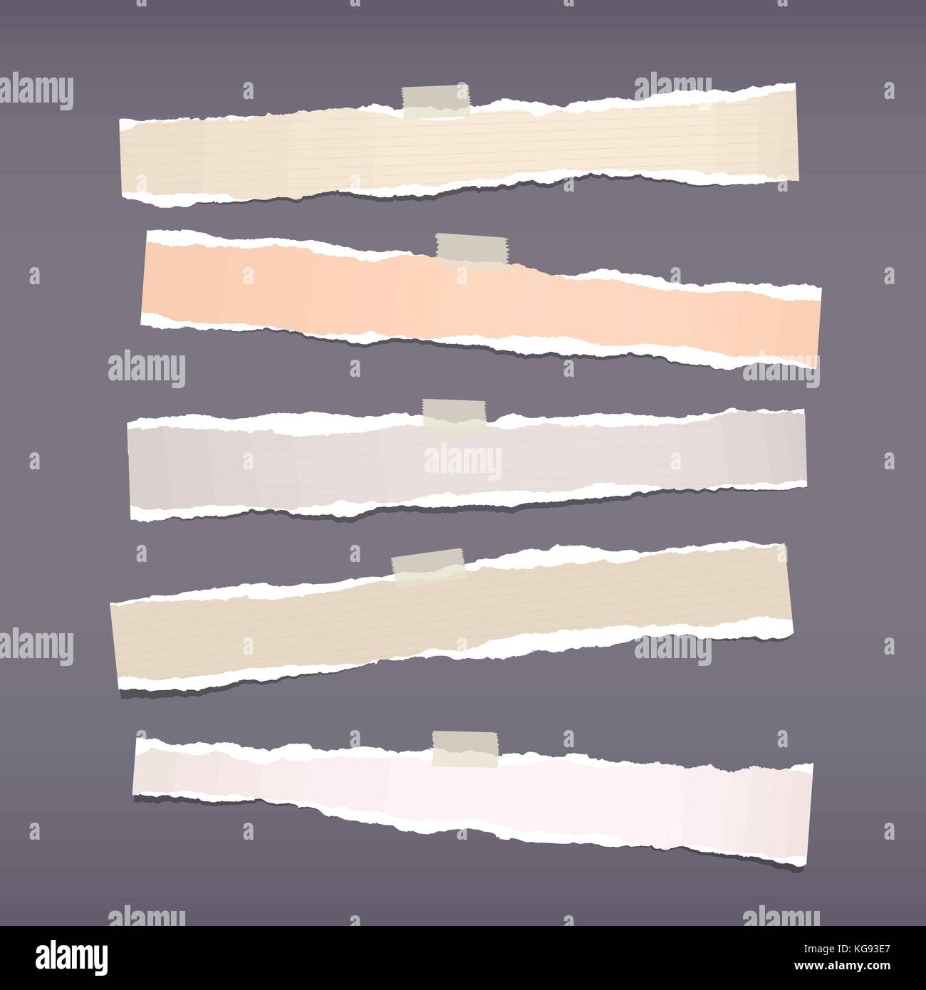 Brown horizontal ripped strips, notebook, note paper for text or ...