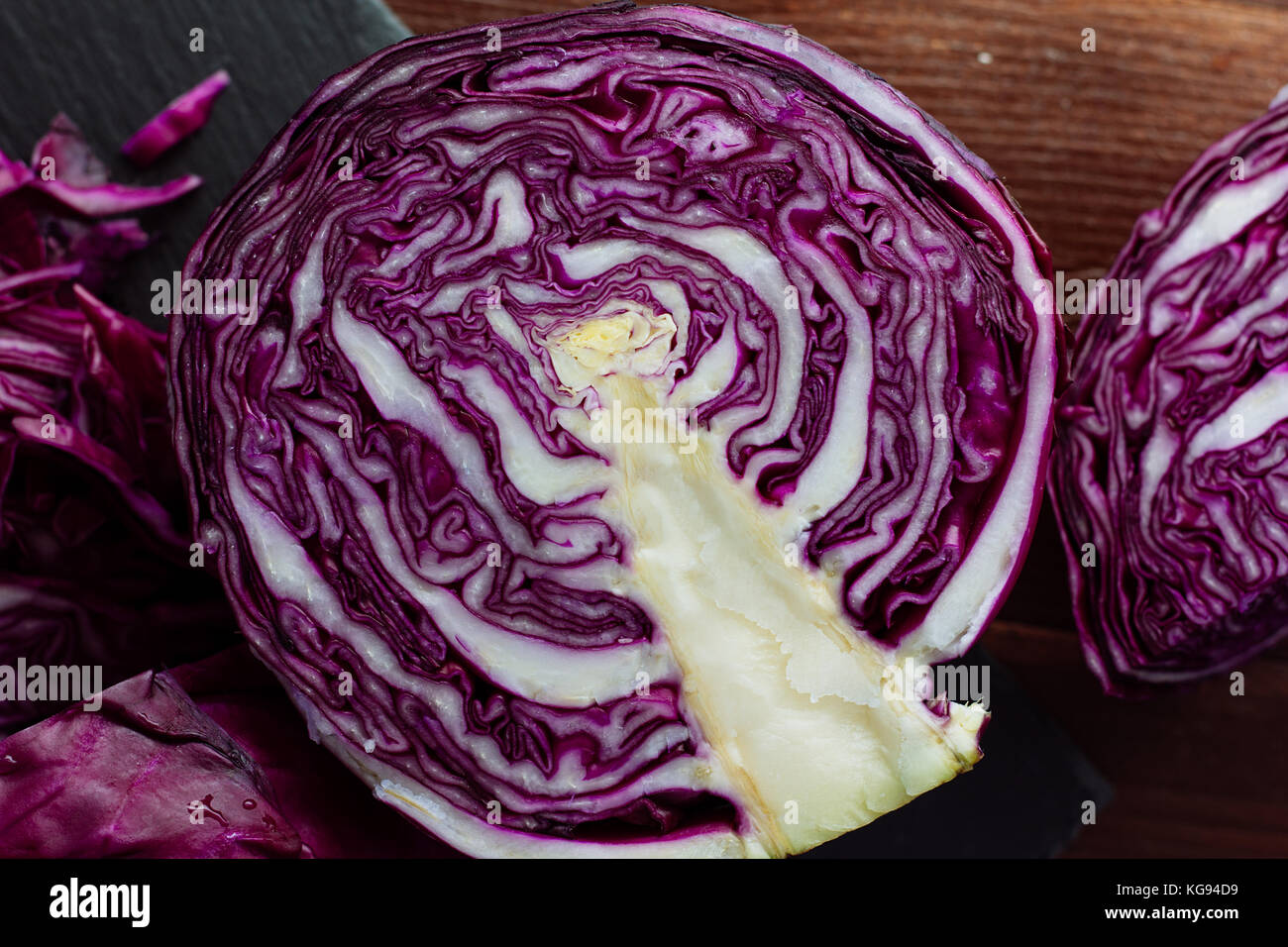 Half of red cabbage head top view selective focus Stock Photo