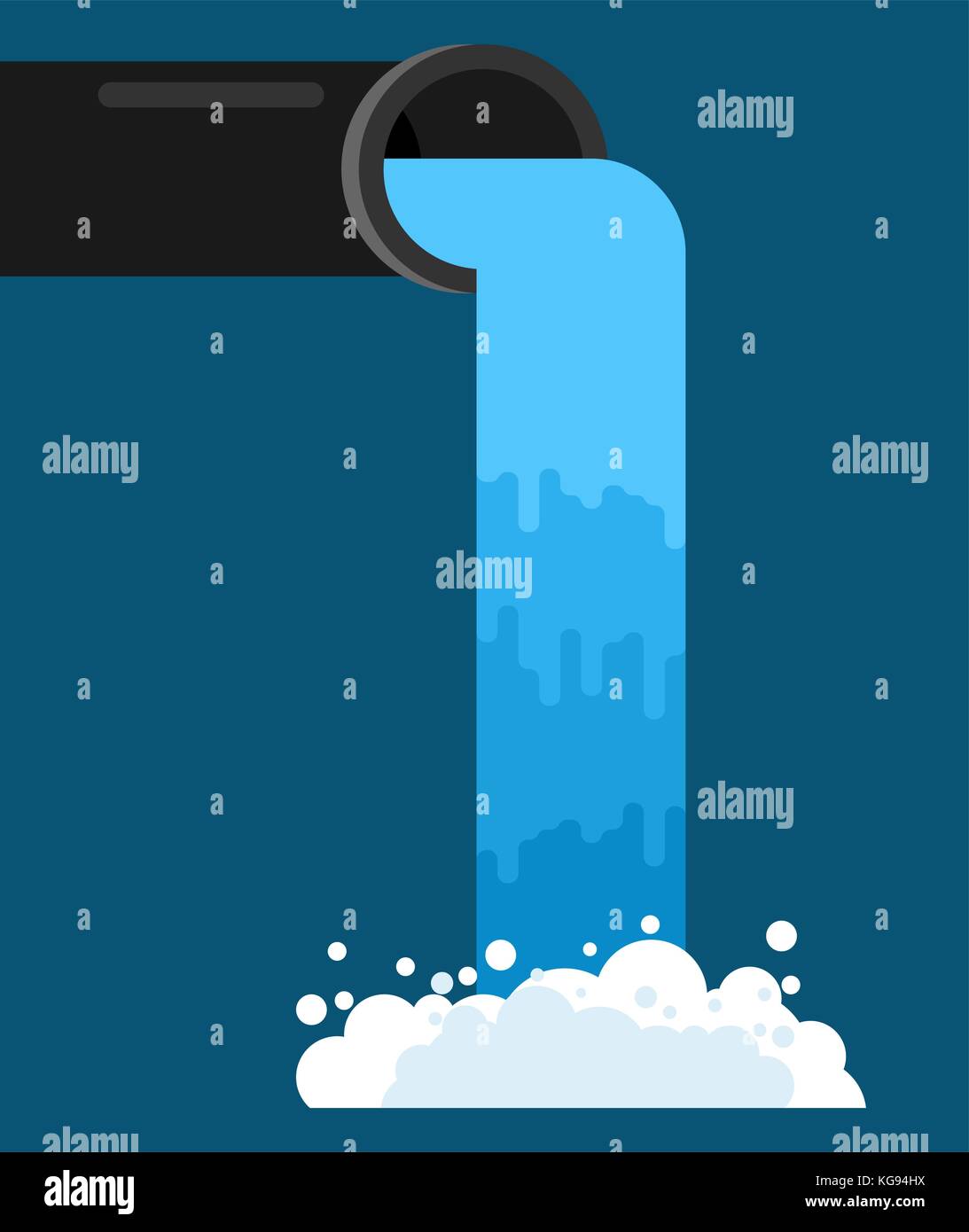 Water pouring from pipe. Flow of clean water. Vector illustration Stock