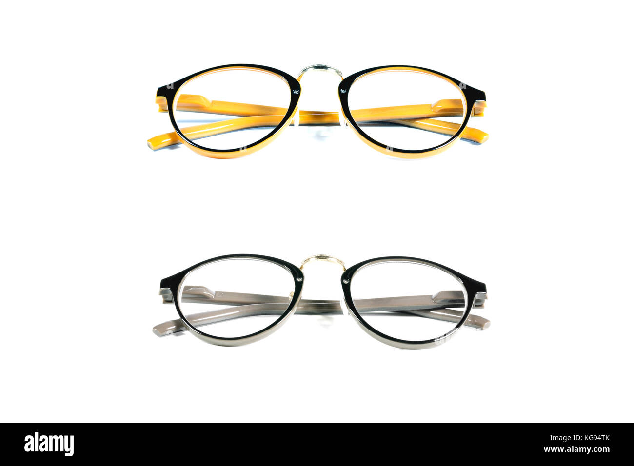 yellow and black spectacles isolated on white background. Glasses model