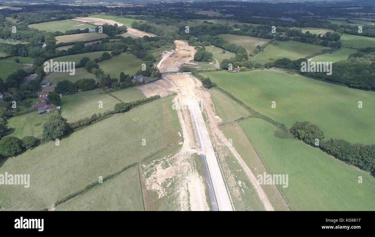 Road works, civil engineering works and development of new link road between Hastings and Bexhill In East Sussex. Stock Photo