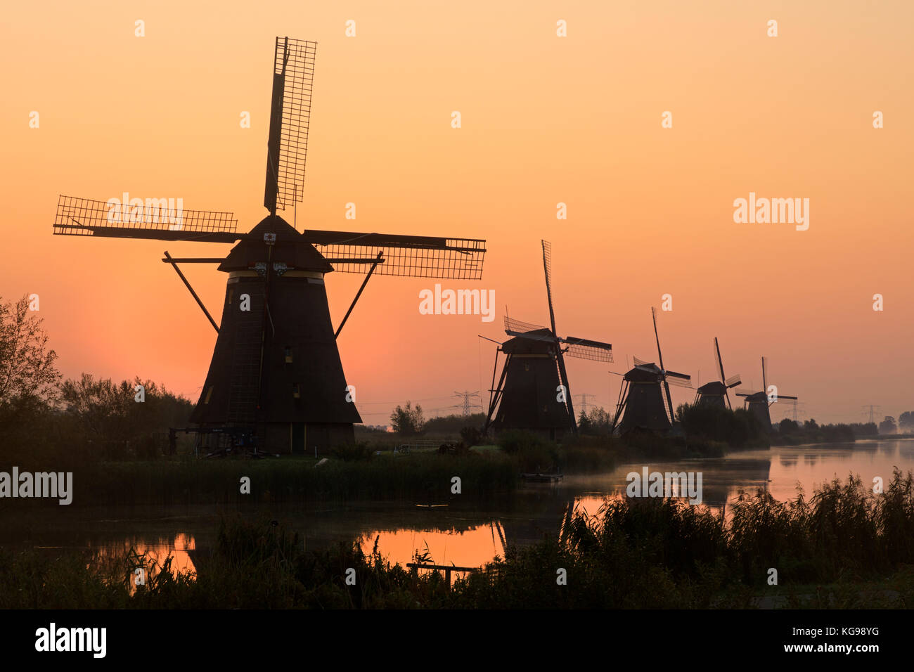Historic windmills, UNESCO World Heritage Site, Kinderdijk, South Netherlands, Netherland, Europe Stock Photo