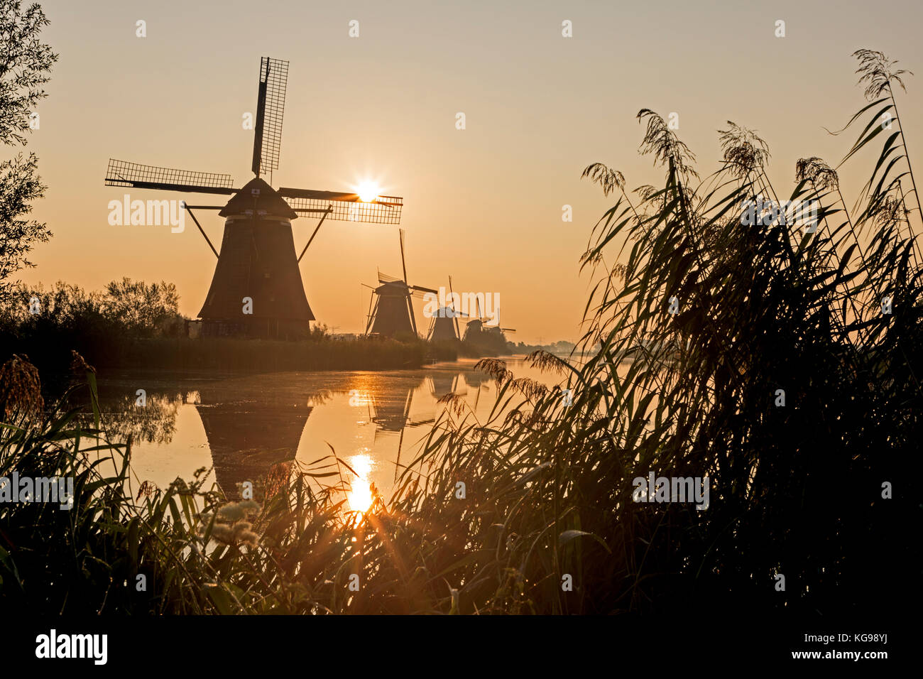 Historic windmills, UNESCO World Heritage Site, Kinderdijk, South Netherlands, Netherland, Europe Stock Photo