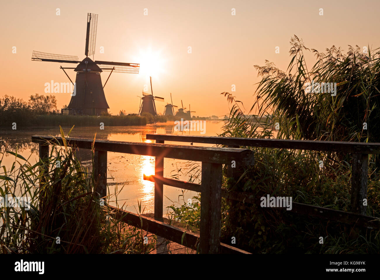 Historic windmills, UNESCO World Heritage Site, Kinderdijk, South Netherlands, Netherland, Europe Stock Photo