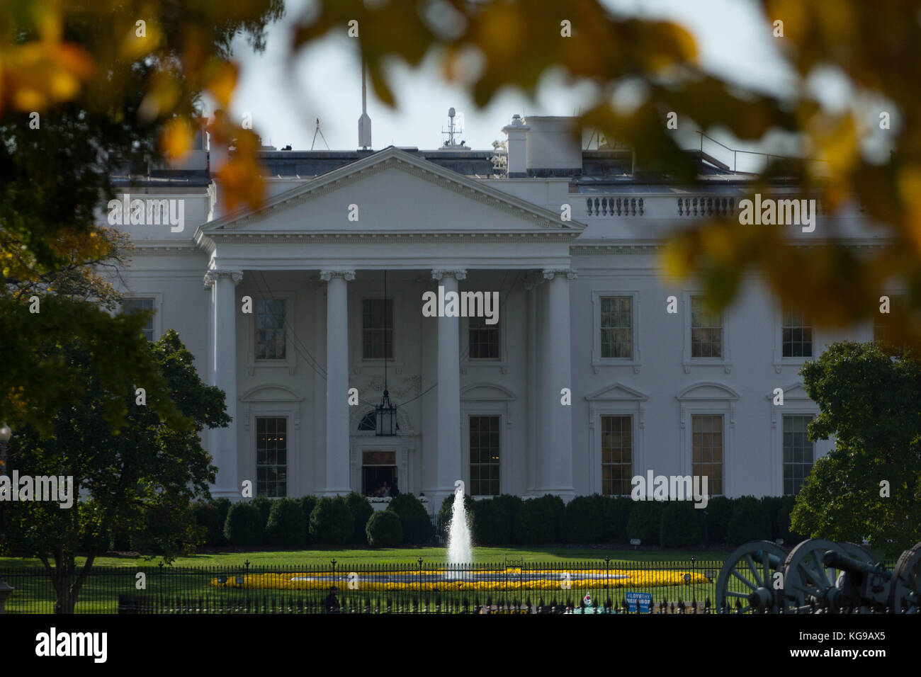 The White House is seen the morning of President Donald Trump's departure for a 12-day, 5-nation trip to Asia, Friday, November 3, 2017. Stock Photo