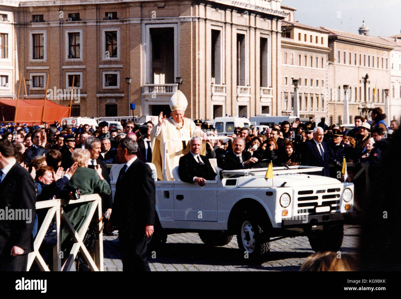 Pope John Paul I in a white open car Stock Photo