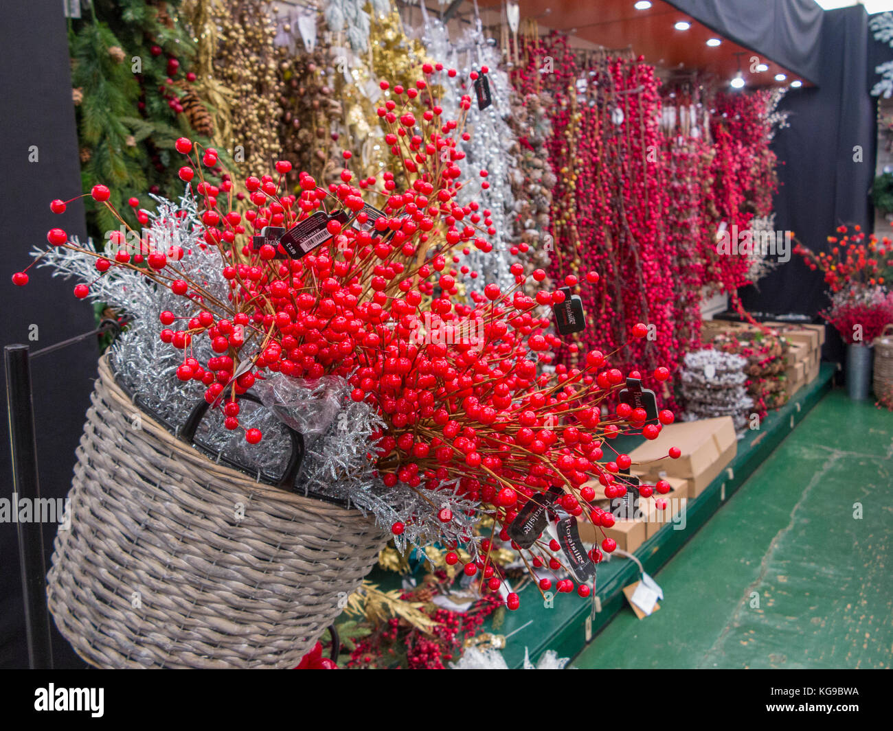 Christmas decorations for sale in a garden centre Stock Photo Alamy