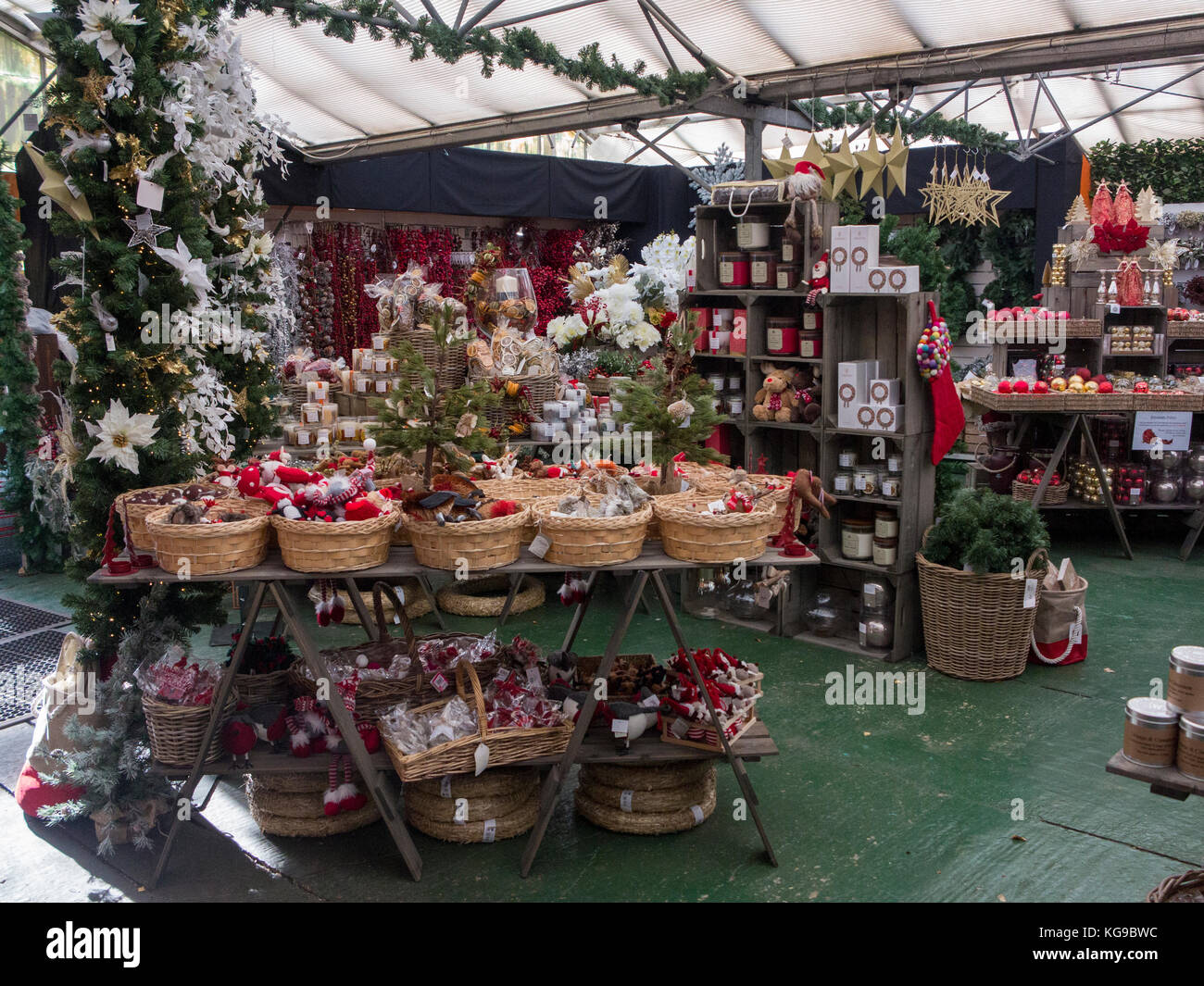 Christmas decorations for sale in a garden centre Stock Photo  Alamy