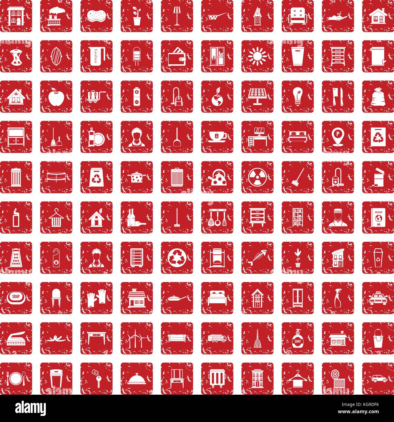 100 cleaning icons set grunge red Stock Vector Image & Art - Alamy