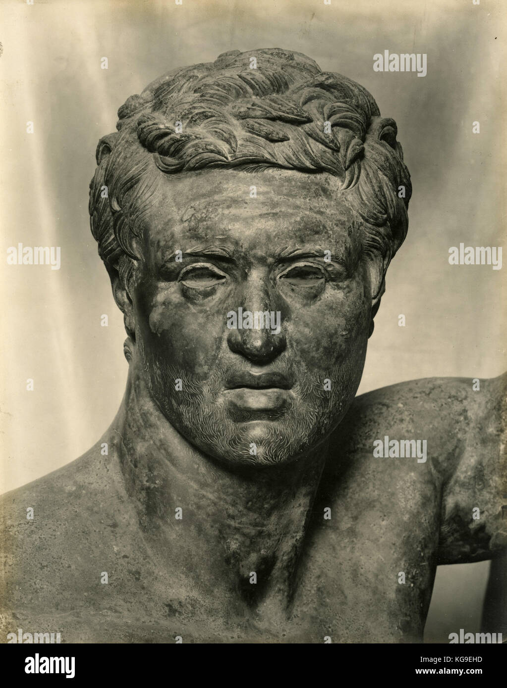 Bronze head statue of atlete, ancient Greece Stock Photo