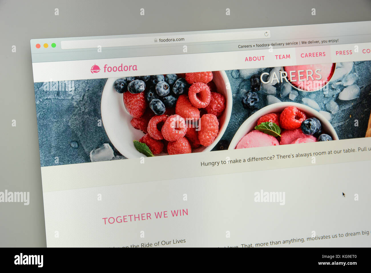 Milan, Italy - May 7, 2017: Foodora website homepage. Foodora is a Berlin-based online food delivery company Stock Photo