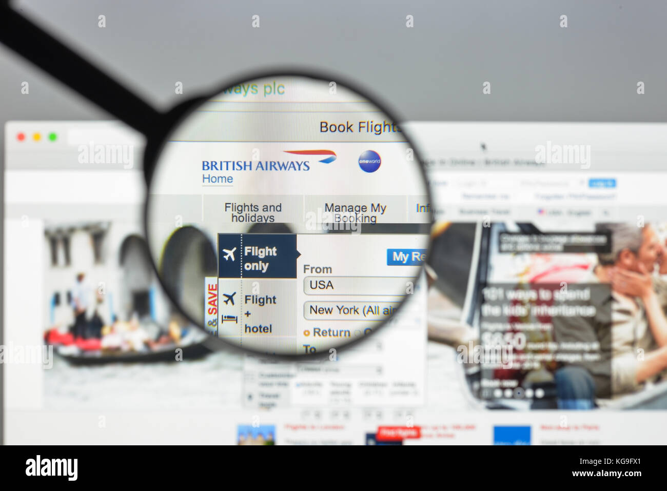 Milan, Italy - August 10, 2017: British airways website homepage. It is ...