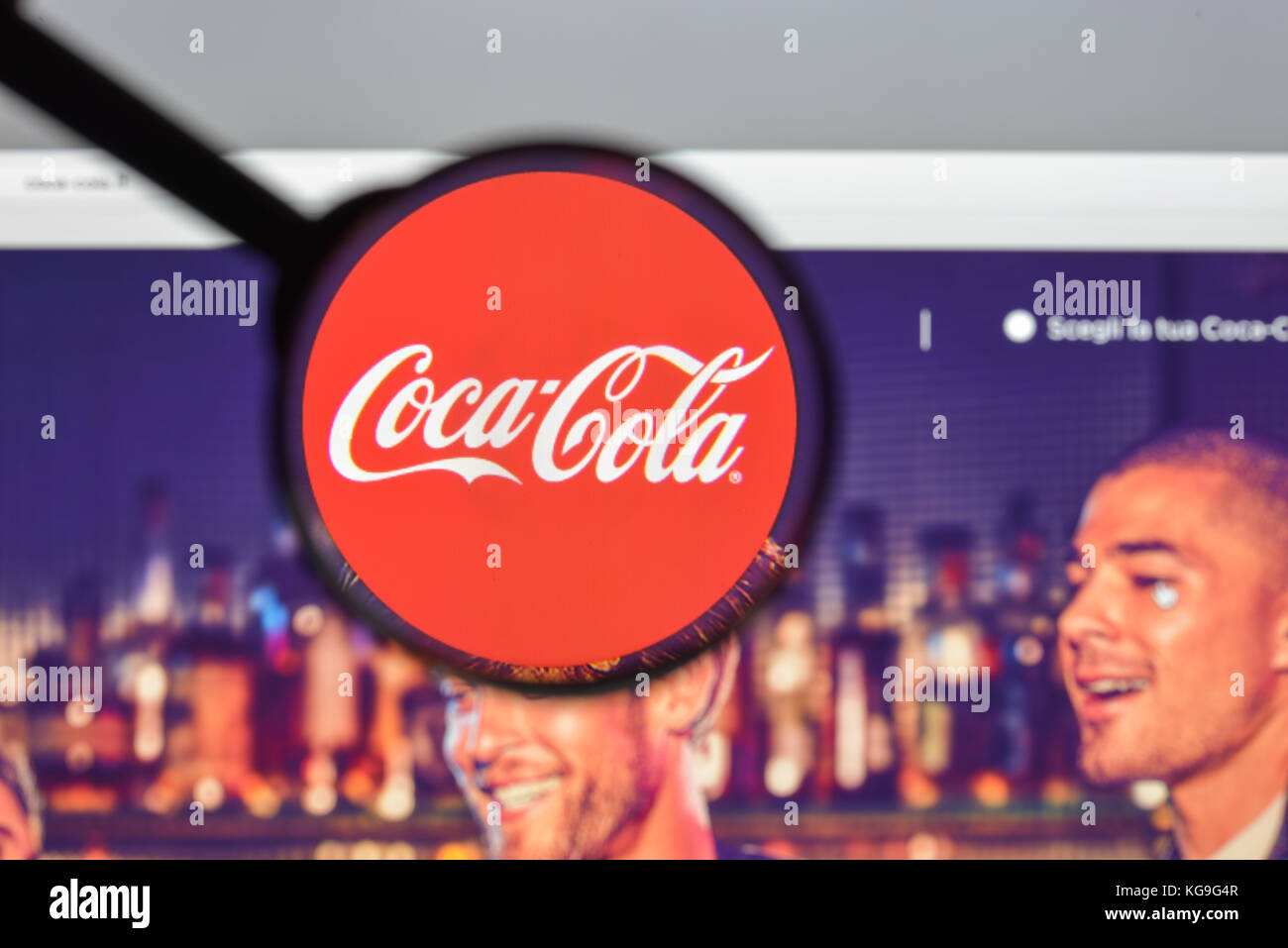 Milan, Italy - August 10, 2017: Coca cola website homepage. It is is a carbonated soft drink produced by The Coca-Cola Company. Cola logo visible. Stock Photo