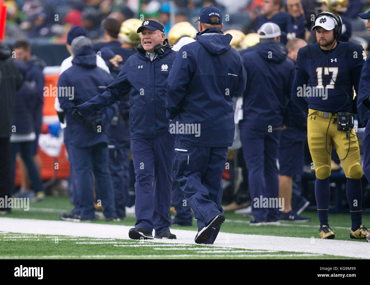 November 04, 2017 Notre Dame head coach Brian Kelly reacts to a call