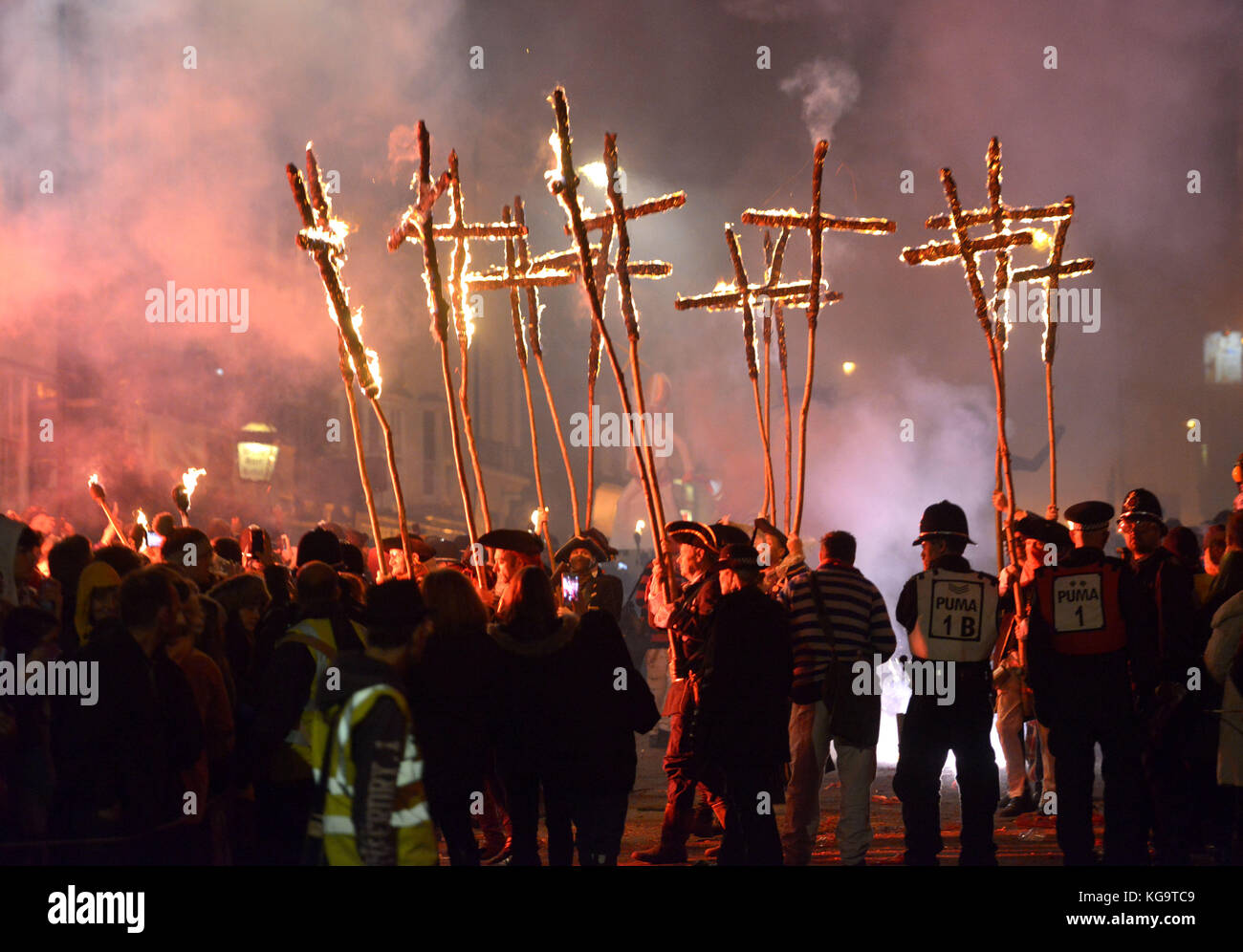 Lewes bonfire burning crosses hi-res stock photography and images - Alamy