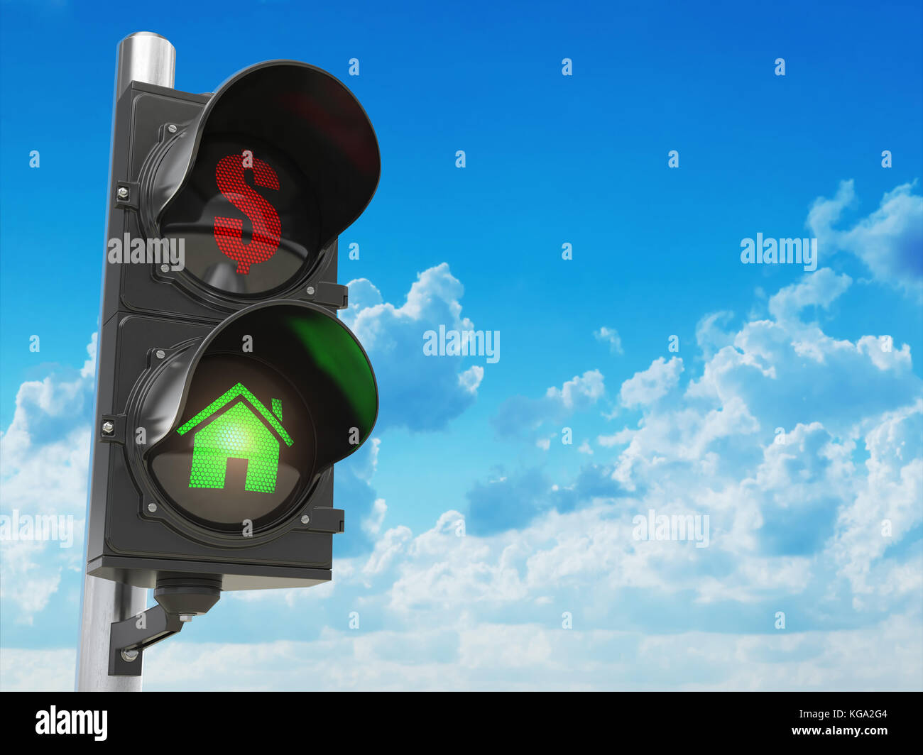 House and dollar symbols on the traffic light. Savings or real estate ...