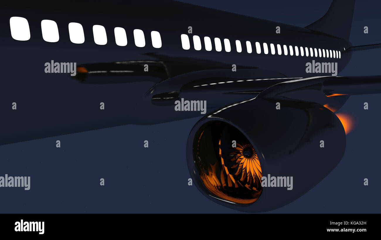 Jet engine, turbine blades of airplane, 3d render Stock Photo