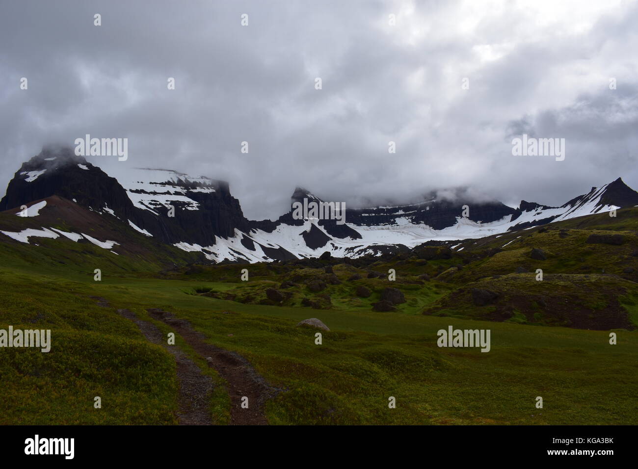 Dyrfjoll Mountain Range at Storurd in East Iceland Stock Photo