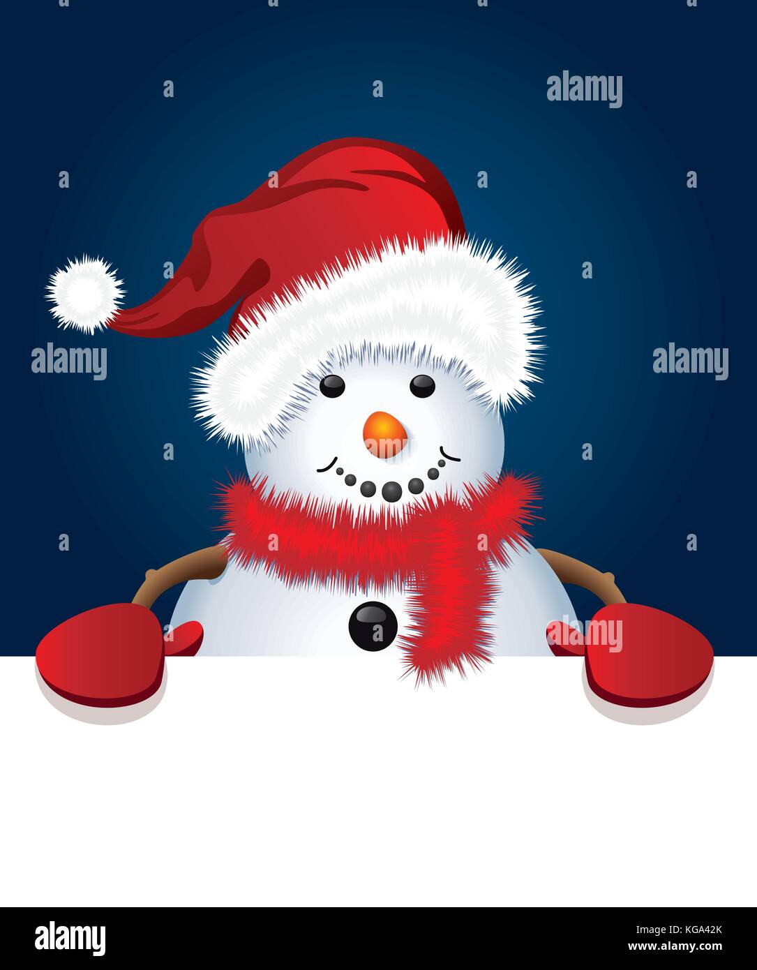 vector christmas illustration of snowman wearing santa hat and gloves Stock Vector