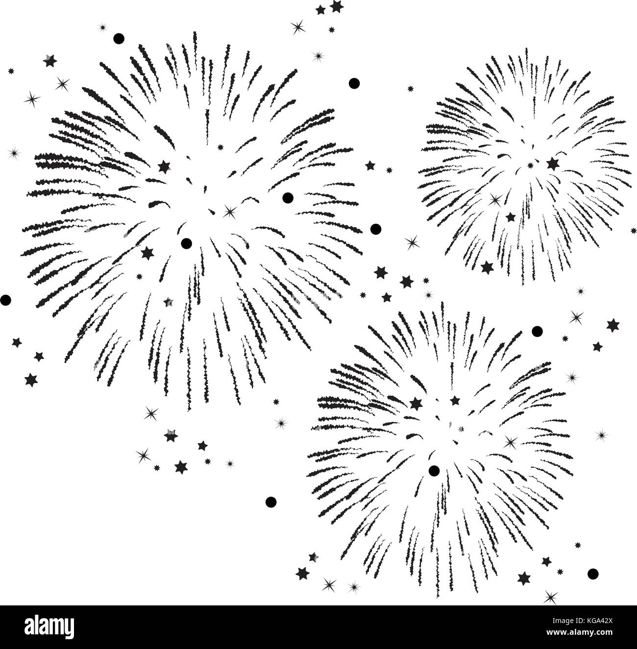 vector black and white fireworks background with stars and sparkles
