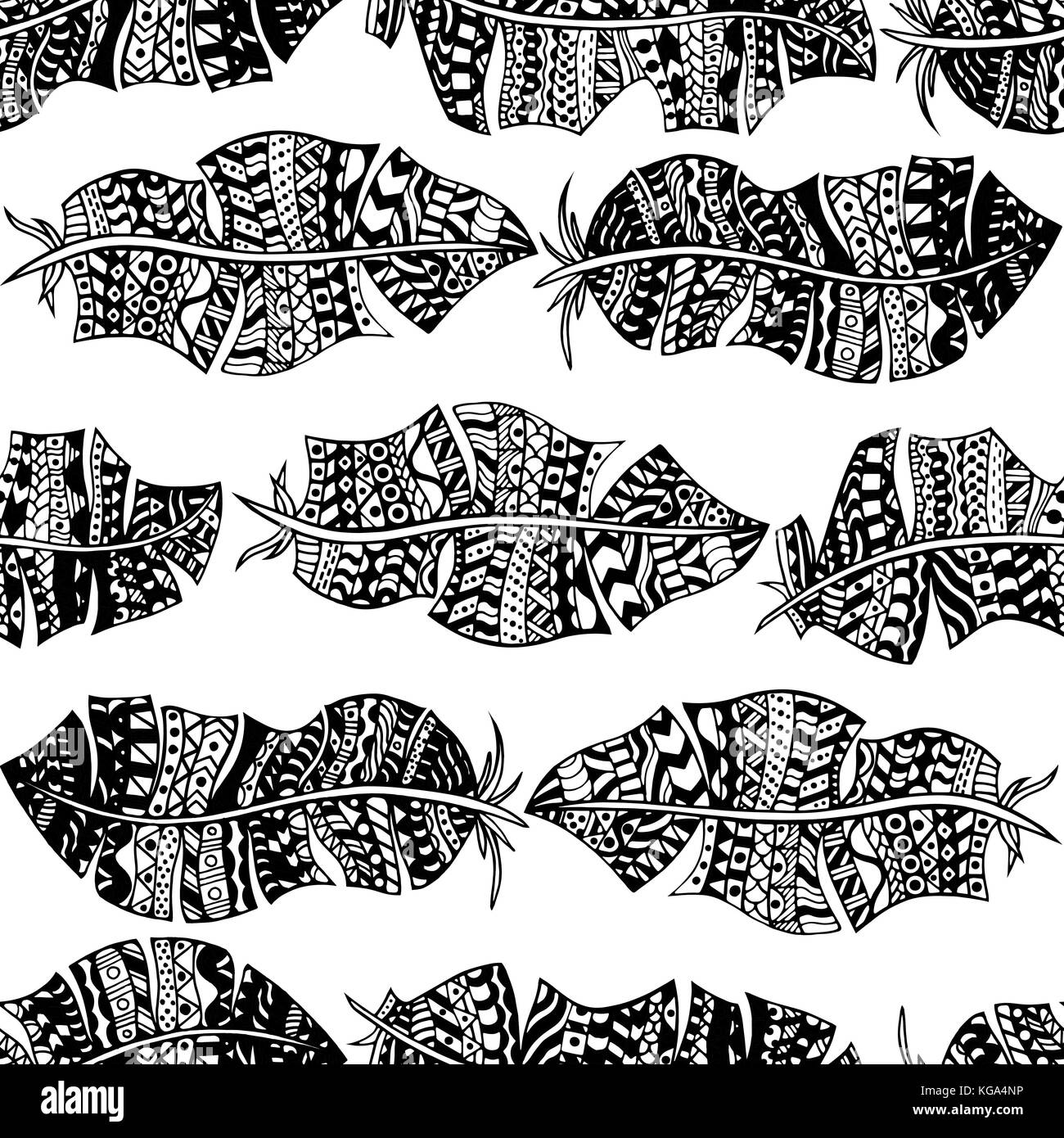 Seamless pattern with hand drawn feathers. Vector background Stock ...